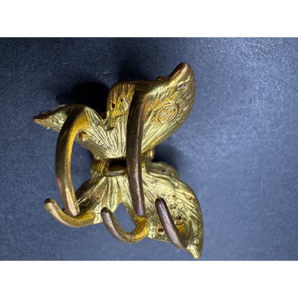 Vintage QS Signed Butterfly Hair Claws Metal Gold Tone Clear Rhinestones - Picture 9 of 10